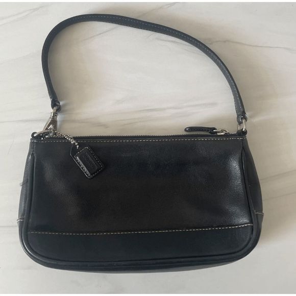 Coach Vintage Hampton Black Leather Demi Baguette Handbag Purse/Wristlet- Y2K - Picture 1 of 15